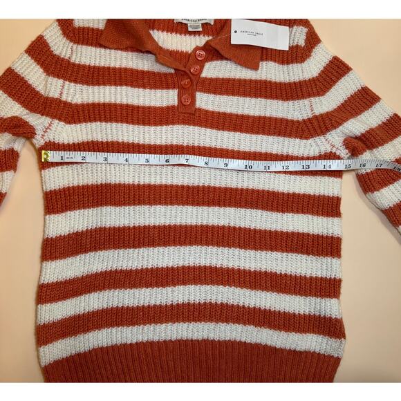 NWT American Eagle Rust and White Striped Knit Sweater Size XS - Picture 6 of 9